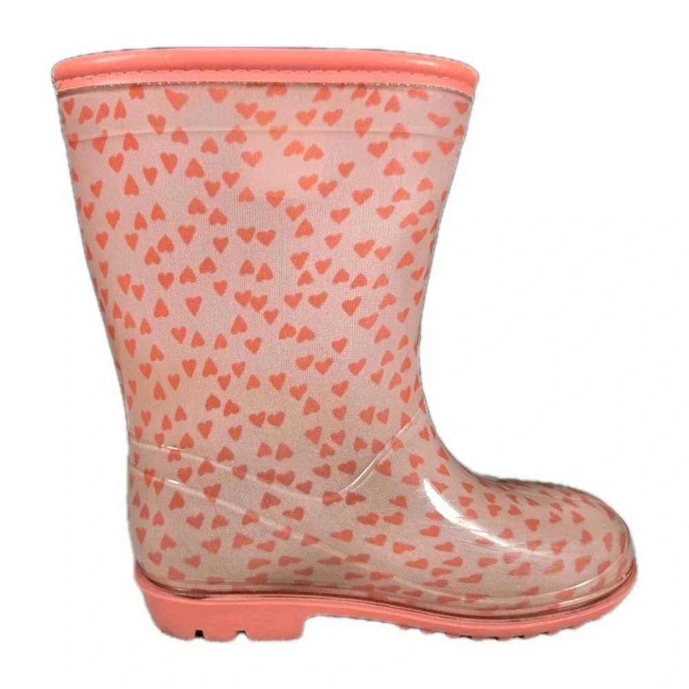 Simple Joys by Carters Juju Girls rain boots, Pink‎ w/ pink hearts size 10m used